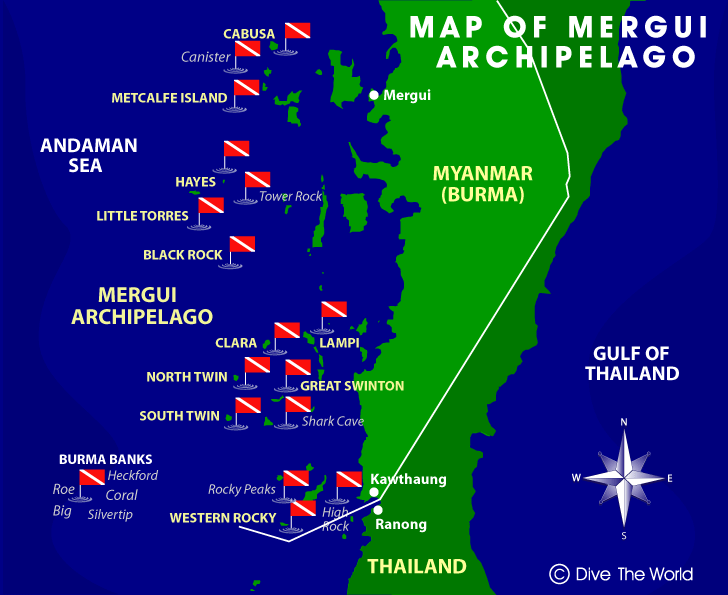 Map mergui divesites liveaboard Myanmar diving cruise best boat
