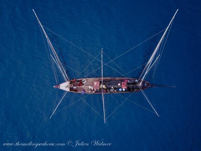 Fishing boat drone shot in Mergui Archipelago