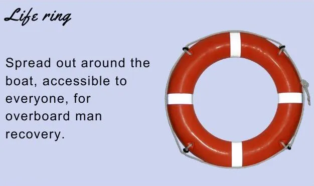 Spread out around the boat, accessible to everyone, for overboard man recovery.Picture