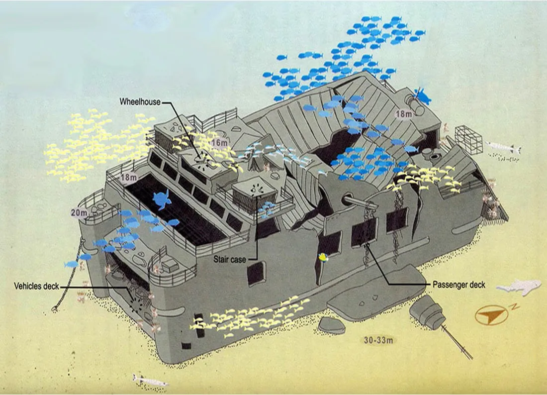 King Cruiser wreck dive site map, Thailand